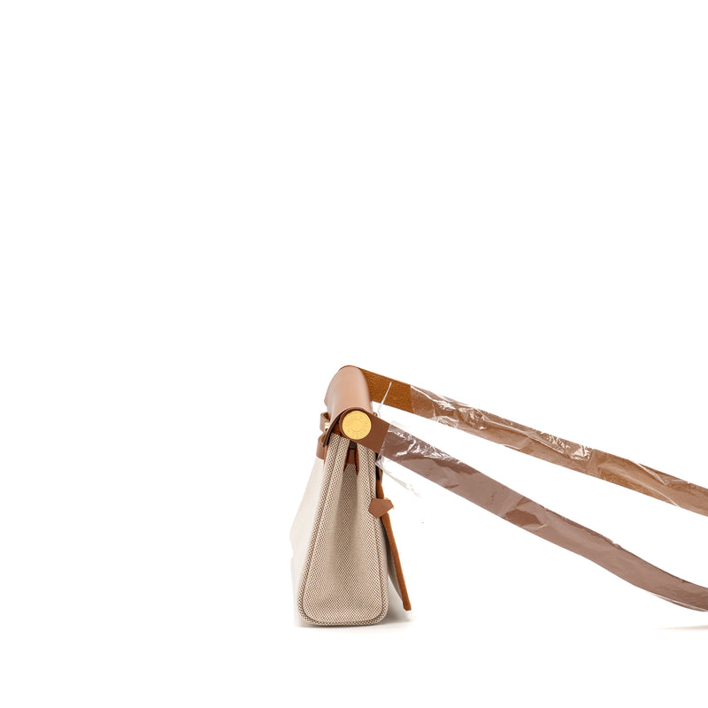 Hermes Herbag Mini Canvas/Hunter Leather Ecru/Beige/Fauve GHW Stamp K