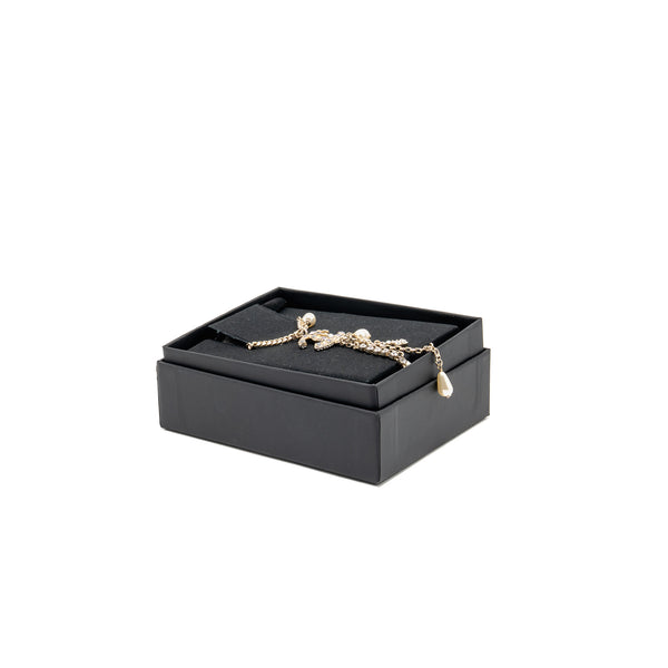 Chanel Pearl and Crystal Drop CC Necklace Multicolour Stones Light Gold Tone