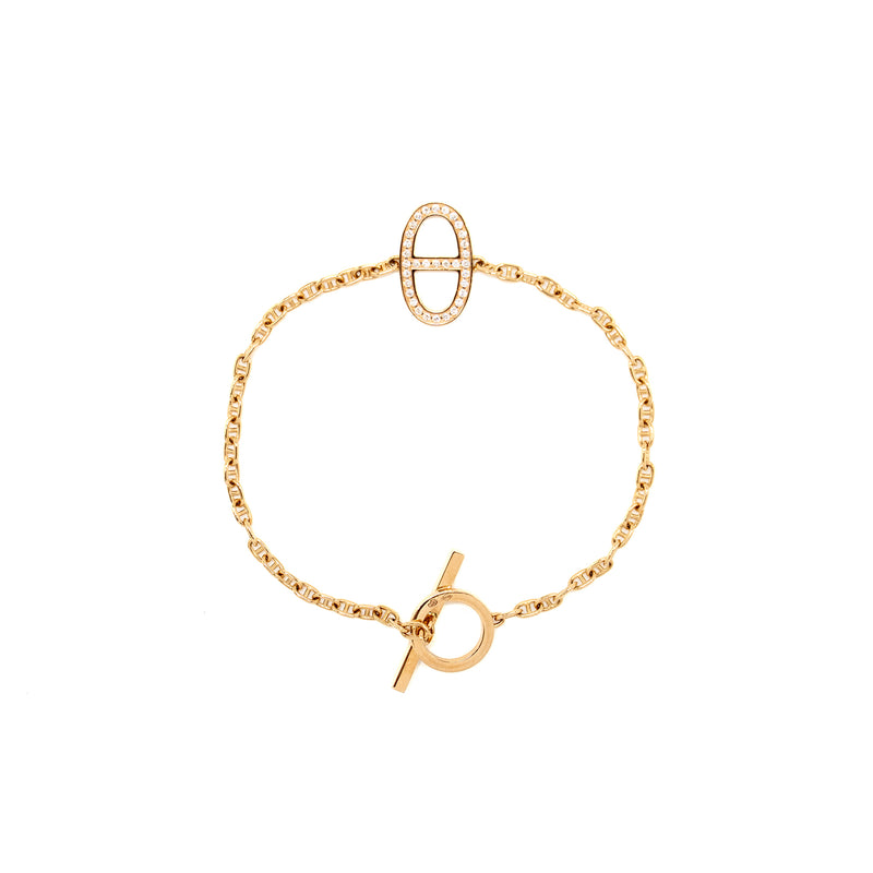 Hermes Size ST Chaine D’ancre Contour Bracelet Rose Gold Diamonds