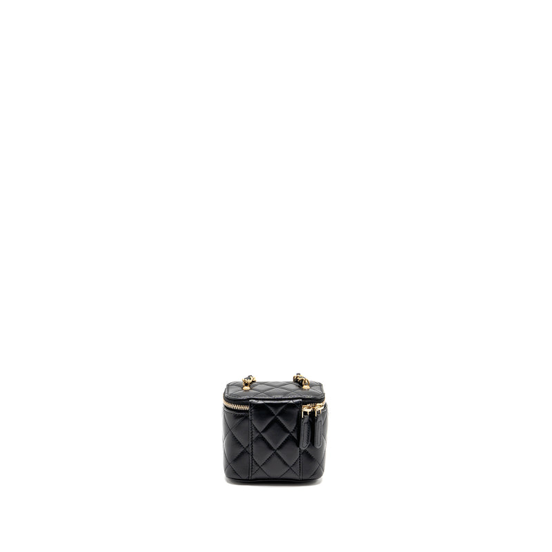 Chanel Pearl Crush Mini Vanity with Chain Lambskin Black GHW (Microchip)