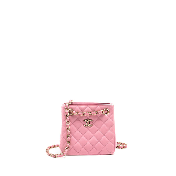 Chanel Mini Bucket hobo bag caviar pink LGHW (microchip)