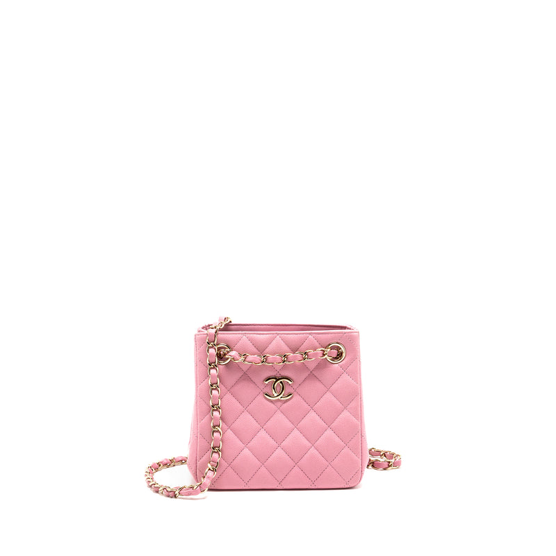 Chanel Mini Bucket hobo bag caviar pink LGHW (microchip)