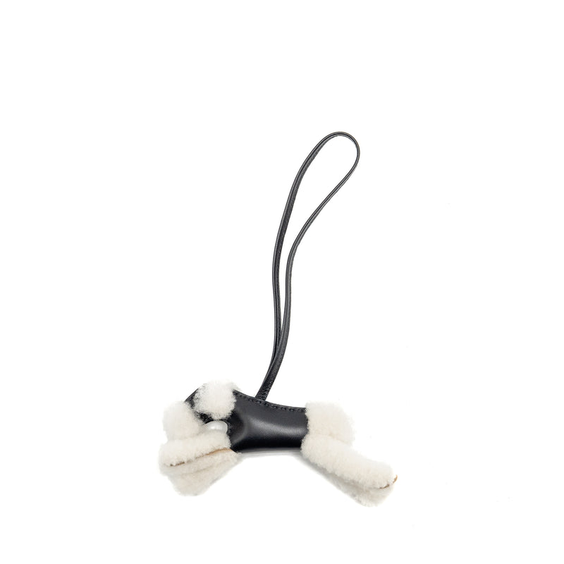 Hermes Budy Shearing Bag Charm Wool/Lambskin Ecru/Black Stamp W