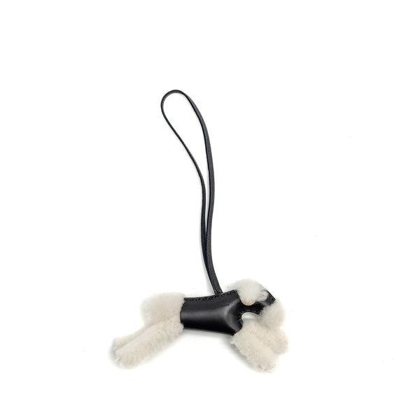 Hermes Budy Shearing Bag Charm Wool/Lambskin Ecru/Black Stamp W