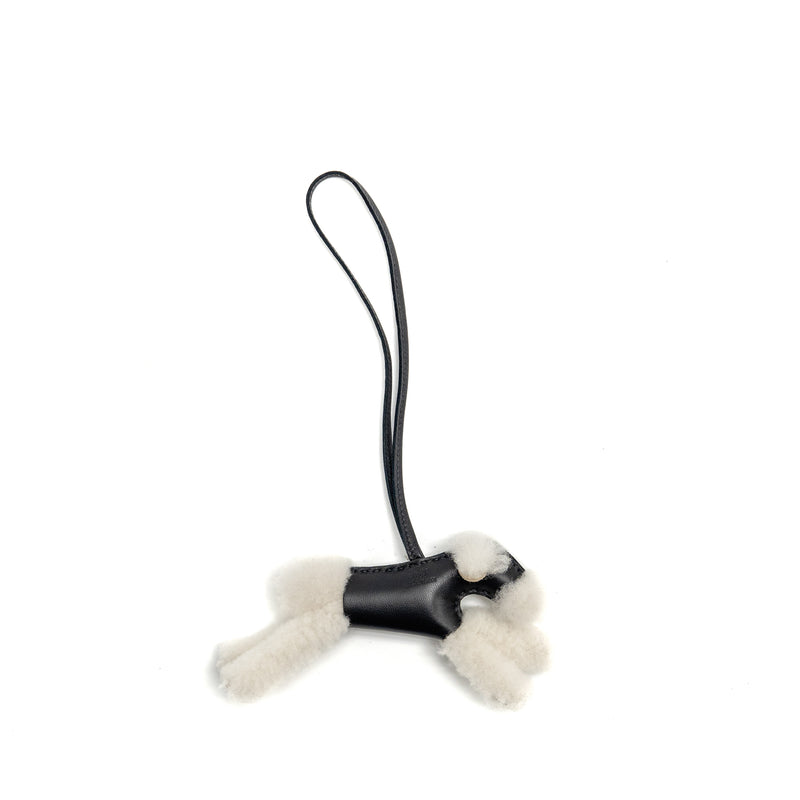Hermes Budy Shearing Bag Charm Wool/Lambskin Ecru/Black Stamp W