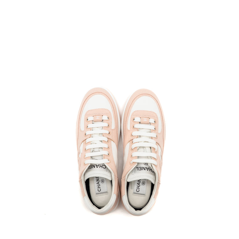 Chanel Size 37.5 CC Logo Sneakers Cotton Light Pink/White