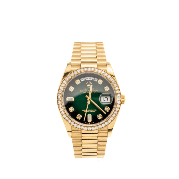 Rolex Day-Date 36 Green Ombré, Diamond-set Dial, President bracelet Yellow Gold, Diamonds M:128348RBR-0035