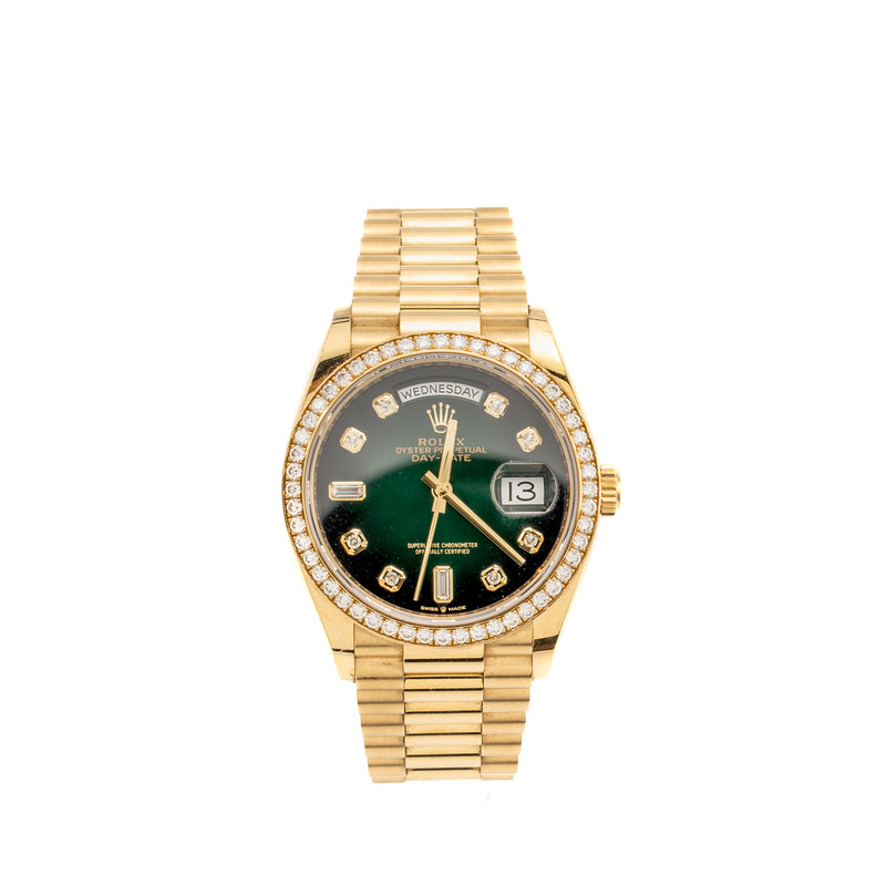 Rolex Day-Date 36 Green Ombré, Diamond-set Dial, President bracelet Yellow Gold, Diamonds M:128348RBR-0035
