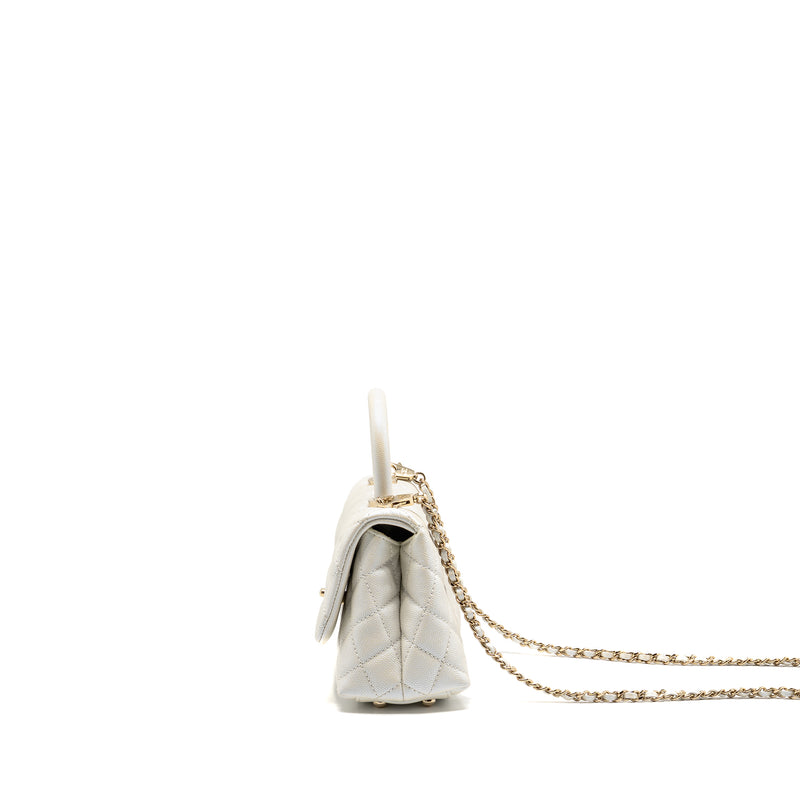 Chanel Mini Coco handle caviar iridescent white LGHW