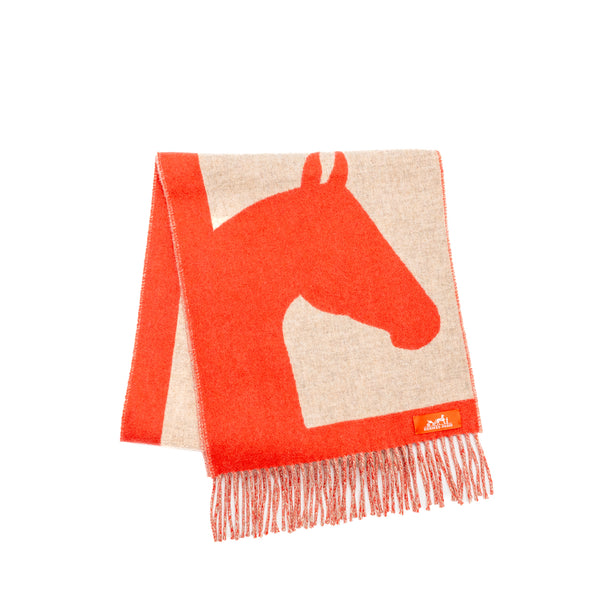 Hermes Casaque Love Story Muffler Cashmere Red / Beige Chine