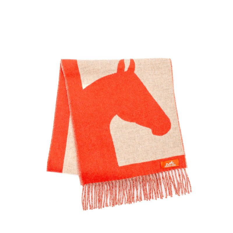 Hermes Casaque Love Story Muffler Cashmere Red / Beige Chine