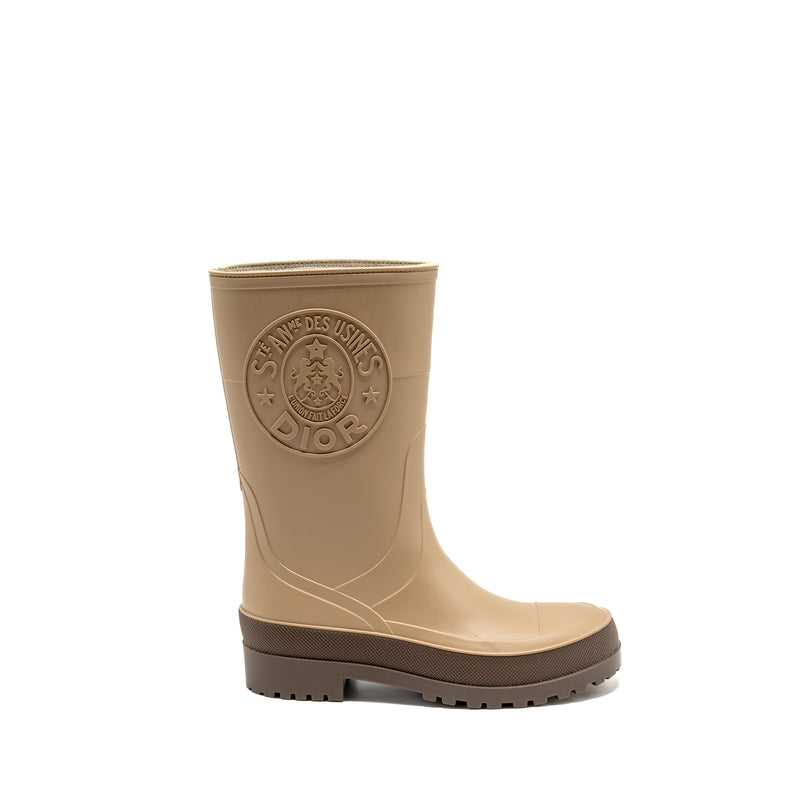Dior Size 37 Diorunion Rubber Rain Boots Beige/Brown
