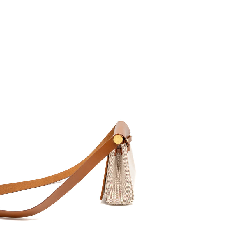Hermes Herbag MINI Canvas/Hunter Leather Ecru-Beige/ Fauve GHW Stamp W
