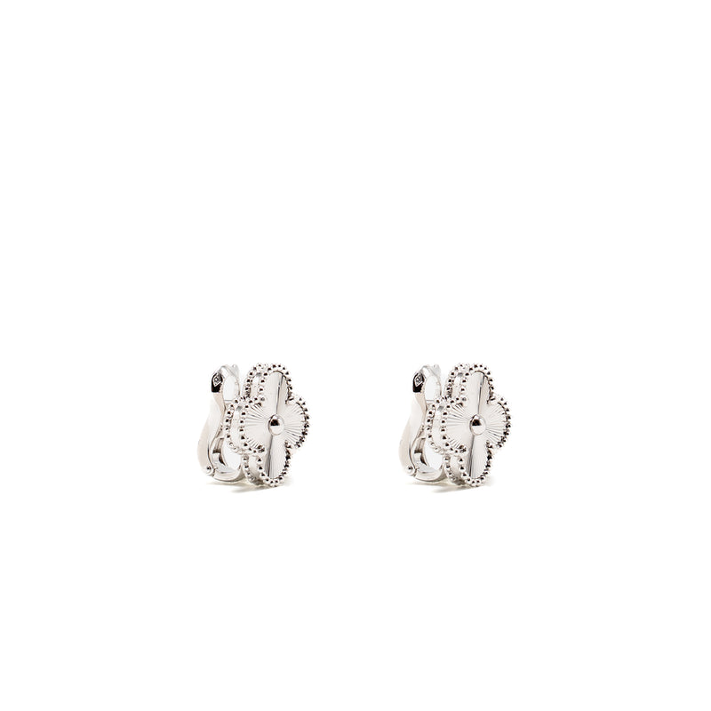 Van Cleef & Arpels Vintage Alhambra Earrings Guilloche White Gold