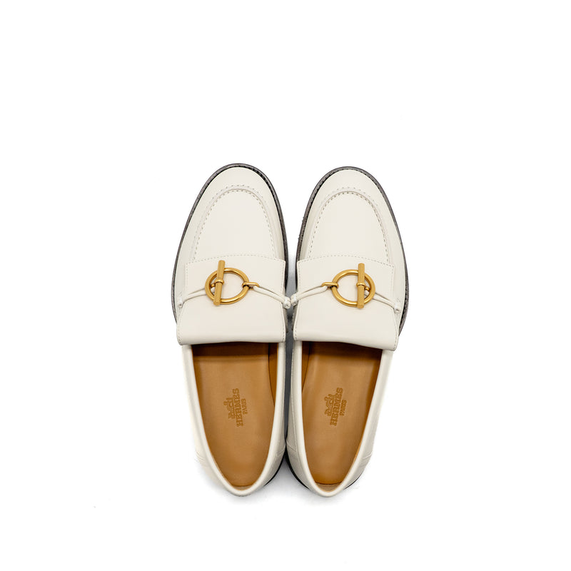 Hermes Size 37 Mocassins Impact Loafers Calfskin Blanc de Paris GHW