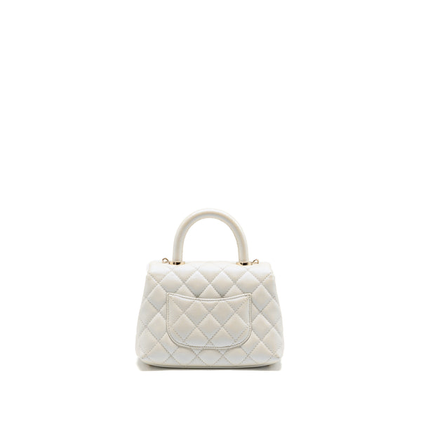 Chanel Mini Coco handle caviar iridescent white LGHW