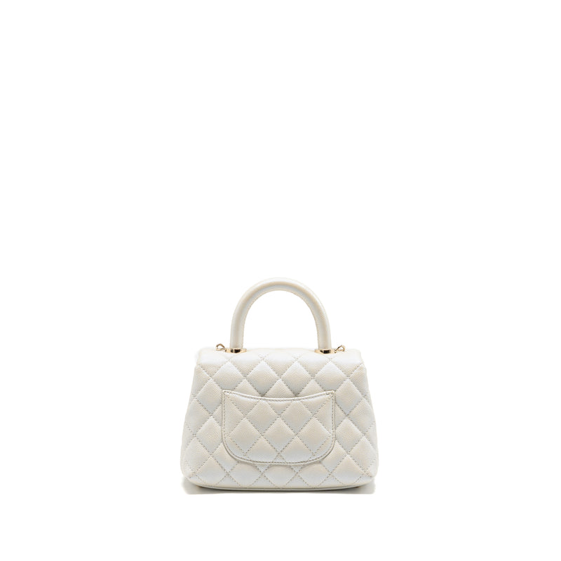 Chanel Mini Coco handle caviar iridescent white LGHW