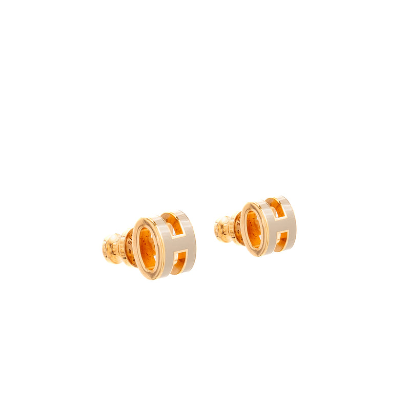 HERMES Mini Pop H Earrings Marron Glacé RGHW