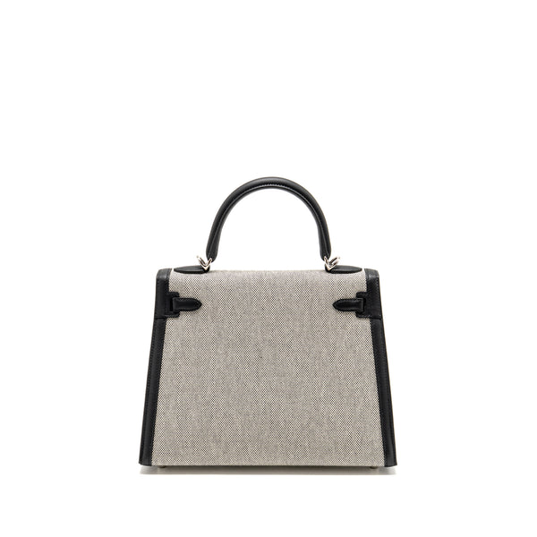 Hermes Kelly 25 Sellier Toile H/Swift Ecru-Black/Black SHW Stamp K