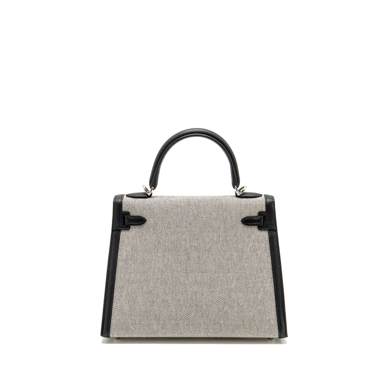 Hermes Kelly 25 Sellier Toile H/Swift Ecru-Black/Black SHW Stamp K