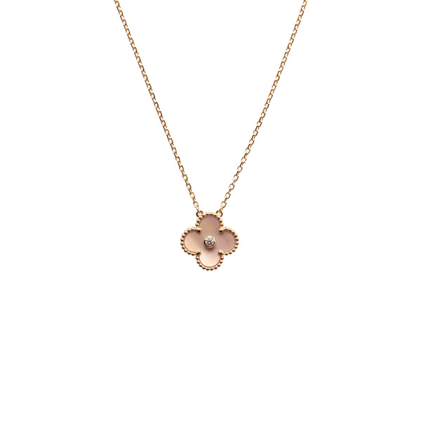 Van Cleef & Arpels 2025 Holiday Vintage Alhambra Pendant, Rose Gold, Pink Mother-of-Pearl, Diamond