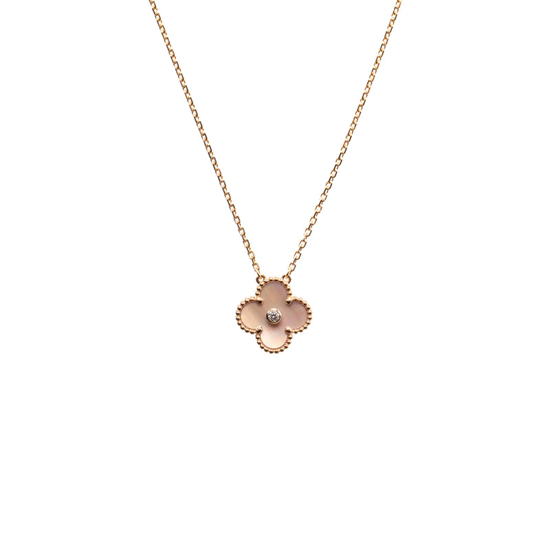 Van Cleef & Arpels 2025 Holiday Vintage Alhambra Pendant, Rose Gold, Pink Mother-of-Pearl, Diamond