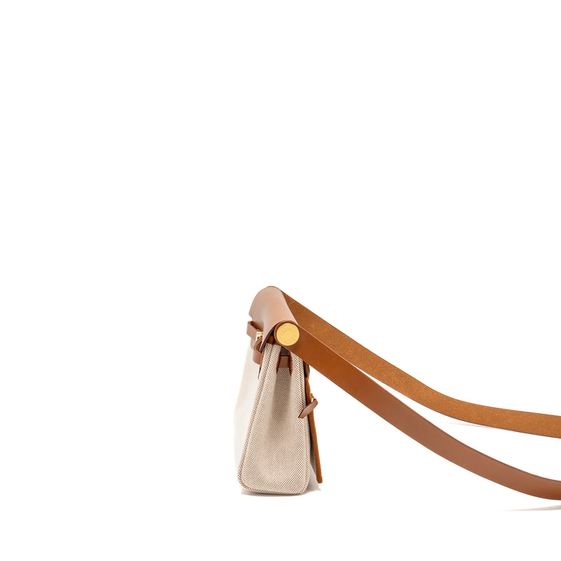 Hermes Herbag MINI Canvas/Hunter Leather Ecru-Beige/ Fauve GHW Stamp W