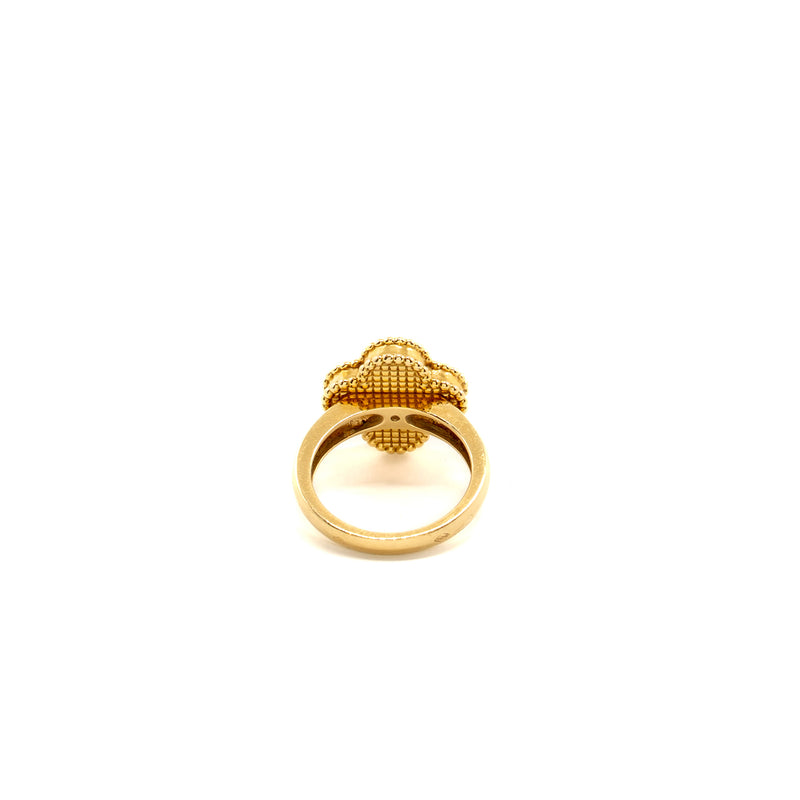 Van Cleef & Arpels Size 50 Vintage Alhambra Ring Yellow Gold, Carnelian, Diamond