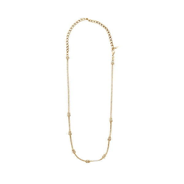 Chanel Mini CC logo 7 motif necklace light gold tone