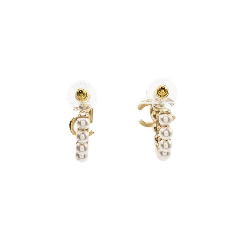 Chanel CC and No 5 Hoop Earrings Pearl/Crystal Light Gold Tone