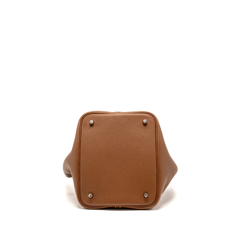 Hermes Picotin 22 Lock Bag Clemence/Swift Gold/Blue Brume Handle SHW Stamp Z