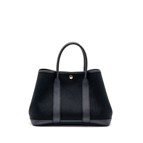 Hermes Garden Party 30 Canvas/Negonda Black/Blue Indigo SHW Stamp Z