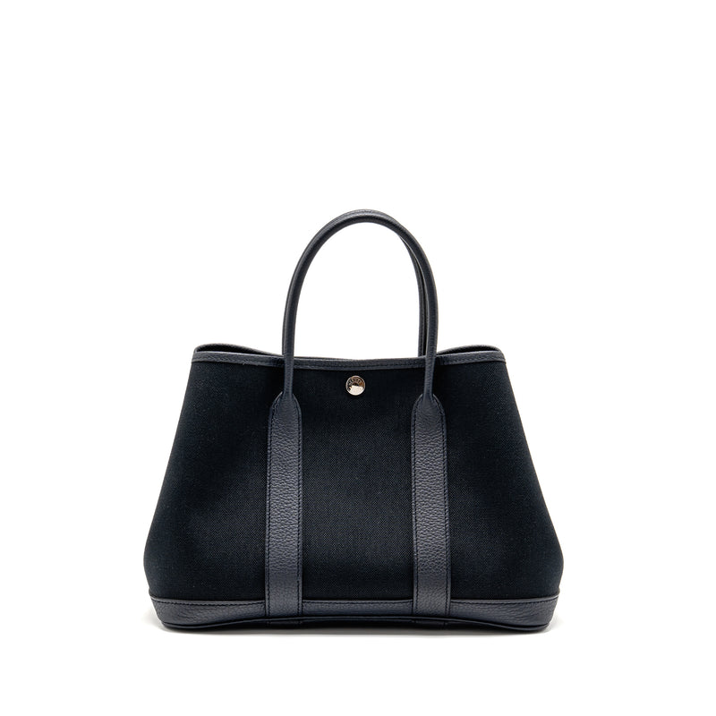 Hermes Garden Party 30 Canvas/Negonda Black/Blue Indigo SHW Stamp Z