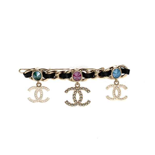 Chanel CC drop hair clip black / light gold tone
