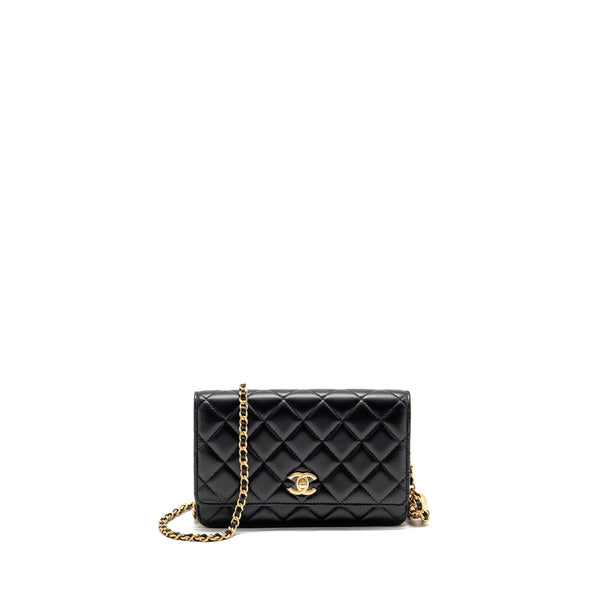 CHANEL Pearl Crush Wallet on Chain Lambskin Black GHW (Microchip)