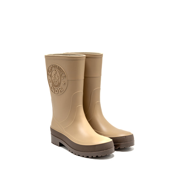 Dior Size 37 Diorunion Rubber Rain Boots Beige/Brown