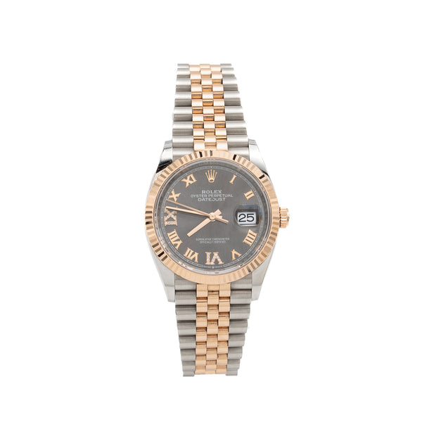 Rolex Datejust 36 oyster steel, everose gold with slate, diamond-set dial, jubilee bracelet mode: M126231-0023