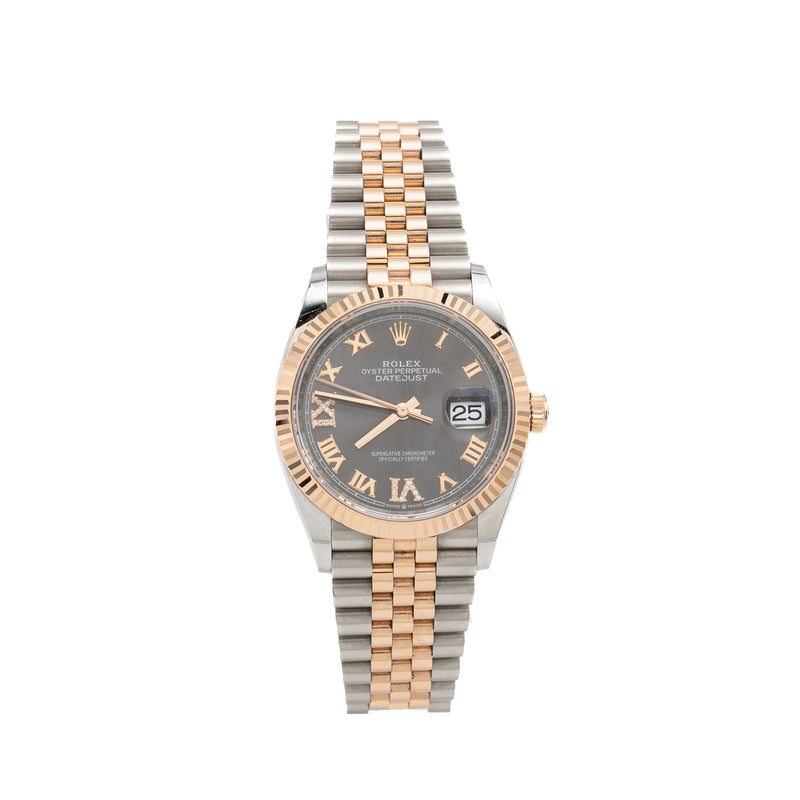 Rolex Datejust 36 oyster steel, everose gold with slate, diamond-set dial, jubilee bracelet mode: M126231-0023