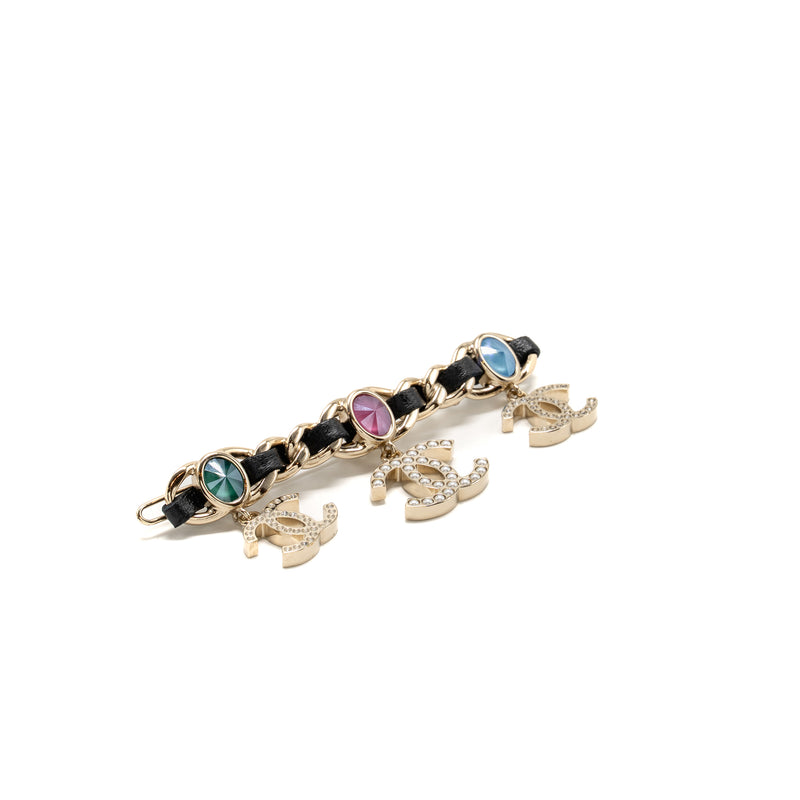 Chanel CC drop hair clip black / light gold tone