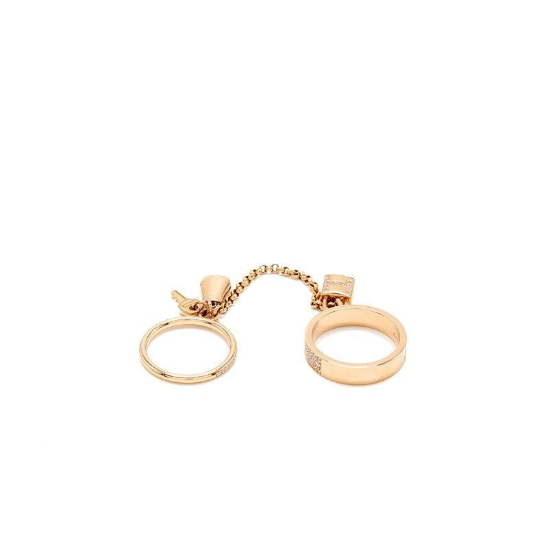 Hermes Size 51 Kelly Cadenas Double Ring Rose Gold With Diamonds