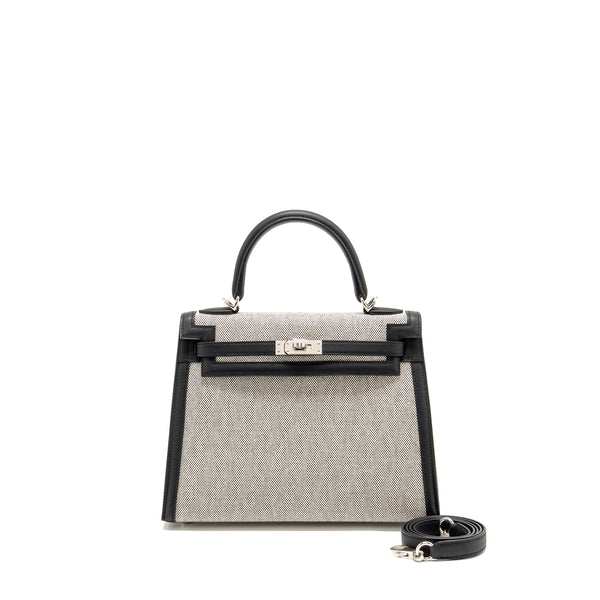 Hermes Kelly 25 Sellier Toile H/Swift Ecru-Black/Black SHW Stamp K