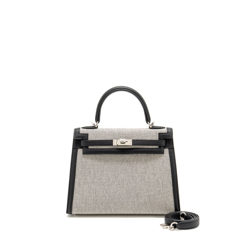 Hermes Kelly 25 Sellier Toile H/Swift Ecru-Black/Black SHW Stamp K