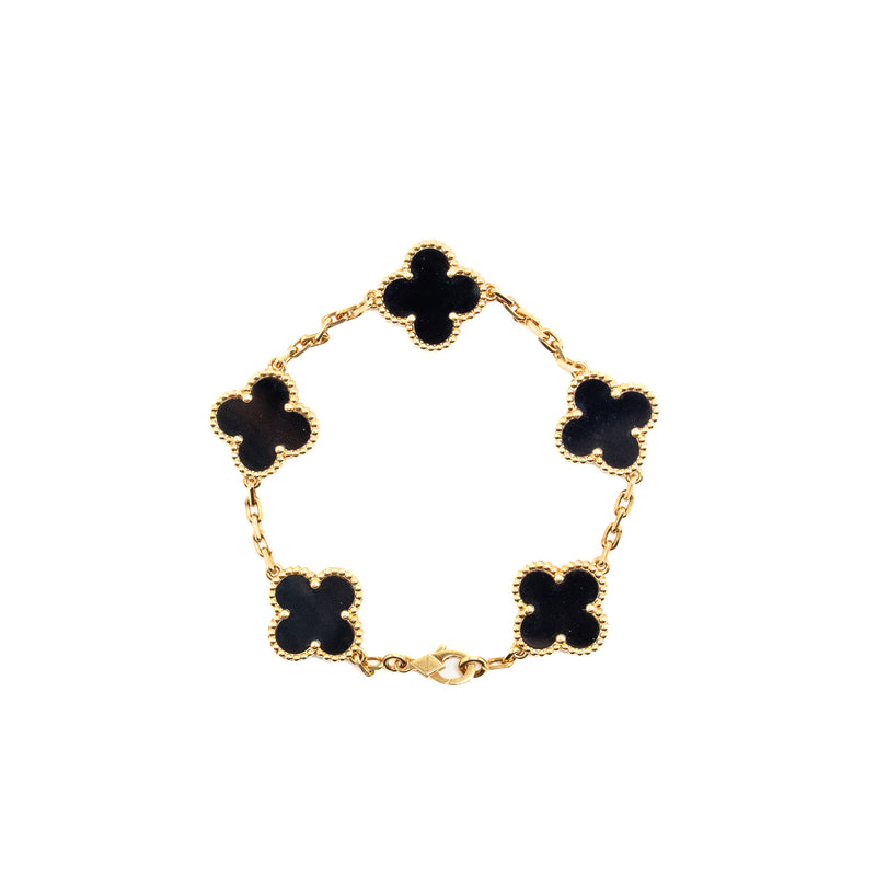 Van Cleef & Arpels Vintage Alhambra Bracelet 5 Motifs Onyx Yellow Gold