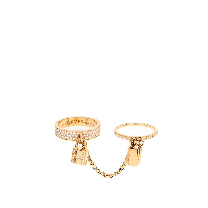 Hermes Size 51 Kelly Cadenas Double Ring Rose Gold With Diamonds