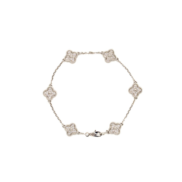 Van Cleef and Arpels Sweet Alhambra Bracelet, 6 Motifs 18K White Gold / Diamonds