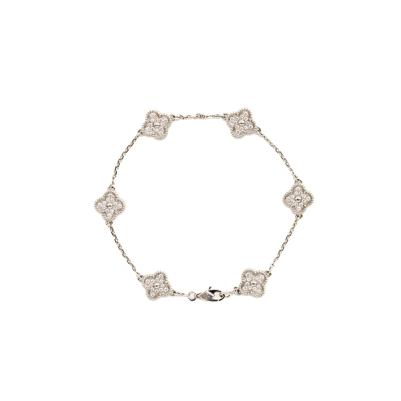 Van Cleef and Arpels Sweet Alhambra Bracelet, 6 Motifs 18K White Gold / Diamonds