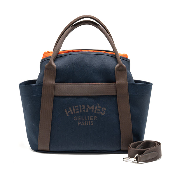Hermes The Grooming Bag Canvas Bleu Navy/Feu SHW Stamp K