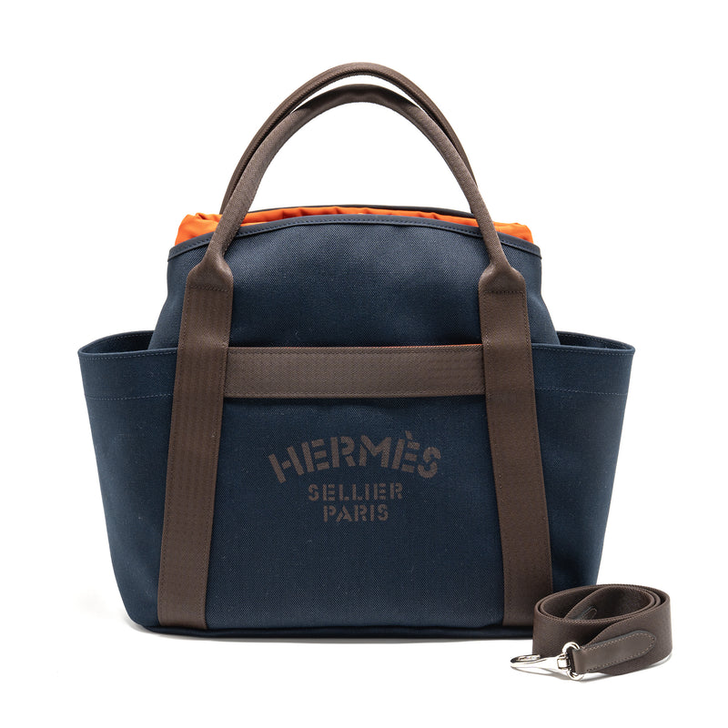 Hermes The Grooming Bag Canvas Bleu Navy/Feu SHW Stamp K