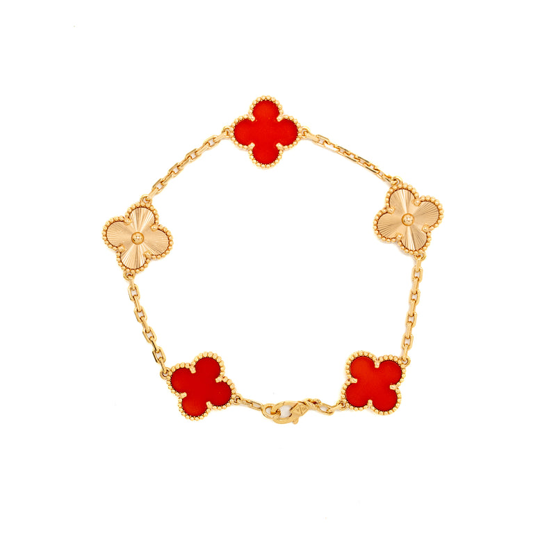 Van Cleef and Arpels vintage Alhambra bracelet 5 motif 18K rose gold / carnelian