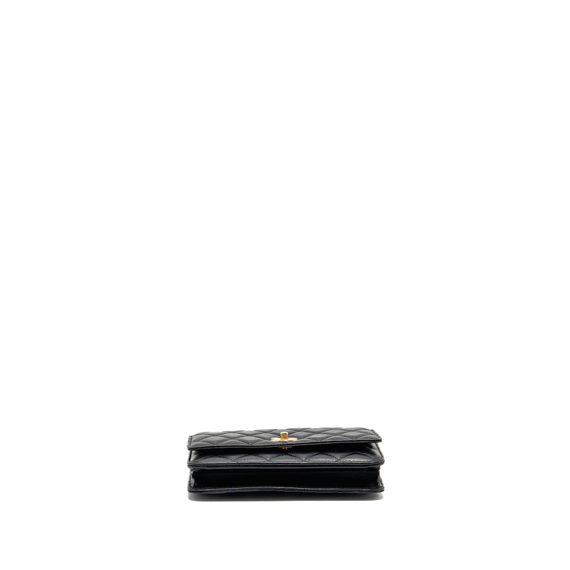 CHANEL Pearl Crush Wallet on Chain Lambskin Black GHW (Microchip)
